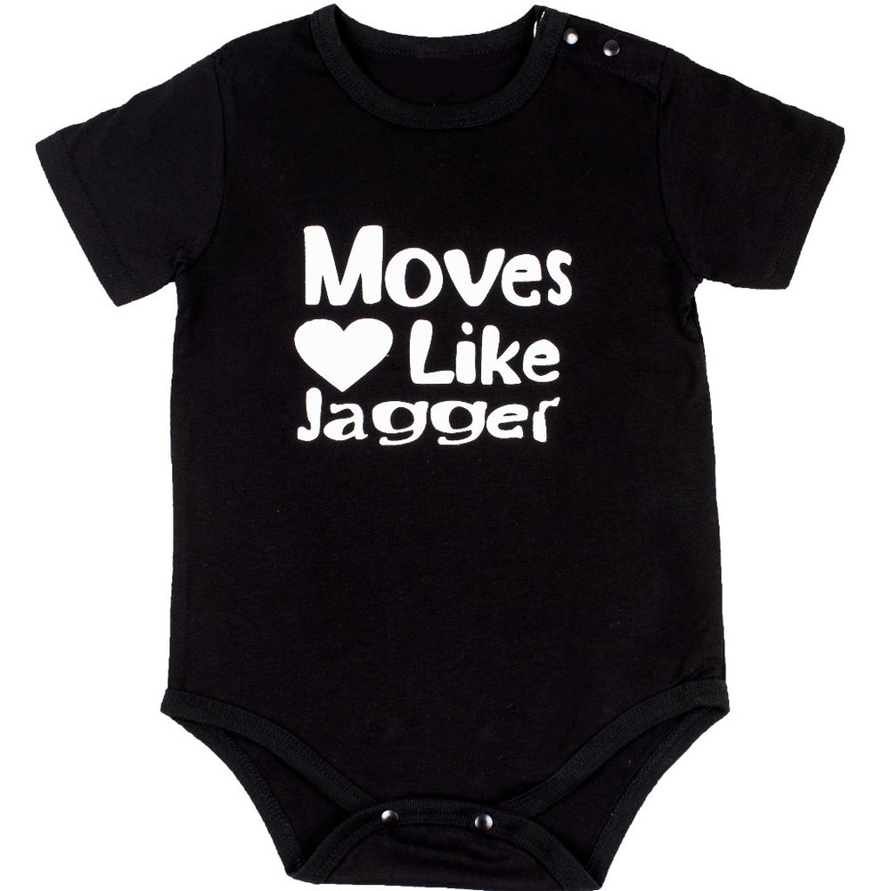 12-18 Months "Moves LOVE like Jagger" Black Baby Romper